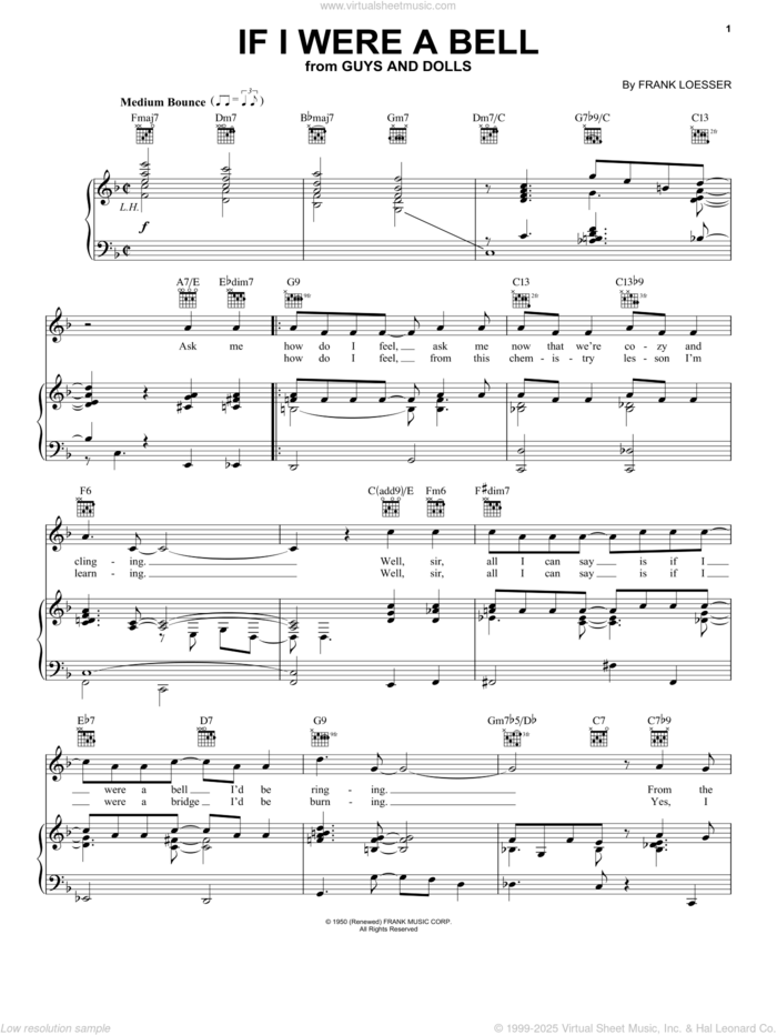 If I Were A Bell sheet music for voice, piano or guitar by Frank Loesser, Carmen McRae, Guys And Dolls (Musical) and Miles Davis, intermediate skill level