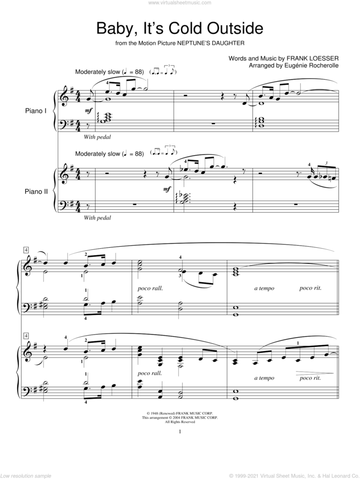 Baby, It's Cold Outside sheet music for two pianos by Frank Loesser and Miscellaneous, intermediate duet