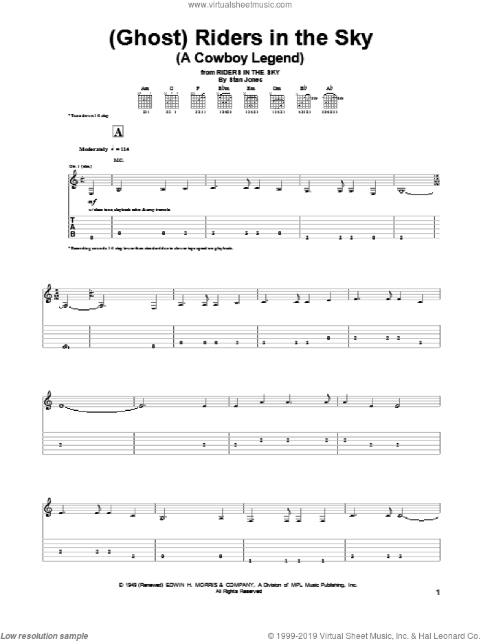 (Ghost) Riders In The Sky (A Cowboy Legend) sheet music for guitar (tablature) by Dick Dale, Johnny Cash, The Ramrods and Stan Jones, intermediate skill level