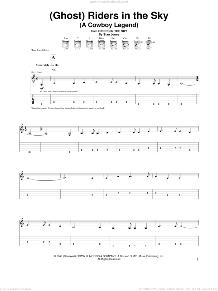 (Ghost) Riders In The Sky (A Cowboy Legend) sheet music for guitar (tablature) by Dick Dale, Johnny Cash, The Ramrods and Stan Jones, intermediate skill level