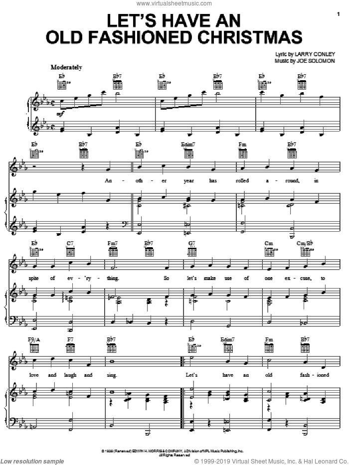 Let's Have An Old Fashioned Christmas sheet music for voice, piano or guitar by Larry Conley and Joe Solomon, intermediate skill level
