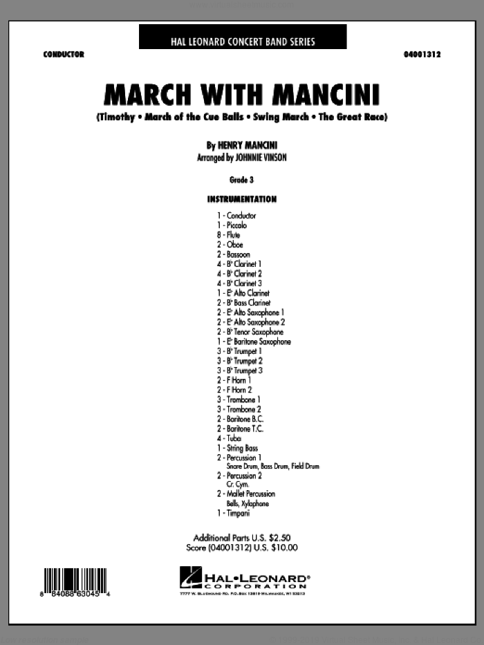 March With Mancini (COMPLETE) sheet music for concert band by Henry Mancini and Johnnie Vinson, intermediate skill level