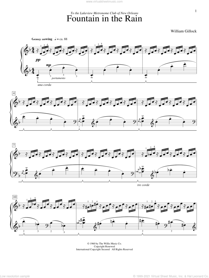 Fountain In The Rain sheet music for piano solo (elementary) by William Gillock, classical score, beginner piano (elementary)