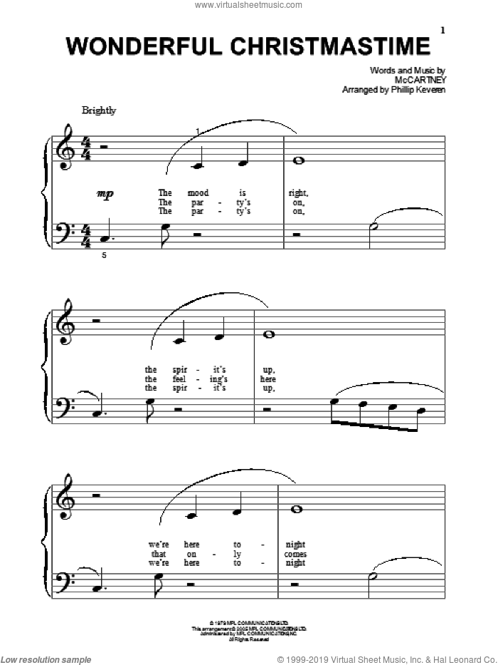 Wonderful Christmastime (arr. Phillip Keveren) sheet music for piano solo by Paul McCartney and Phillip Keveren, beginner skill level