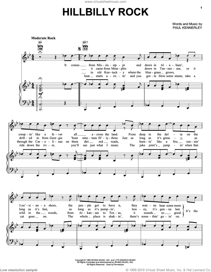 Hillbilly Rock sheet music for voice, piano or guitar by Marty Stuart and Paul Kennerley, intermediate skill level