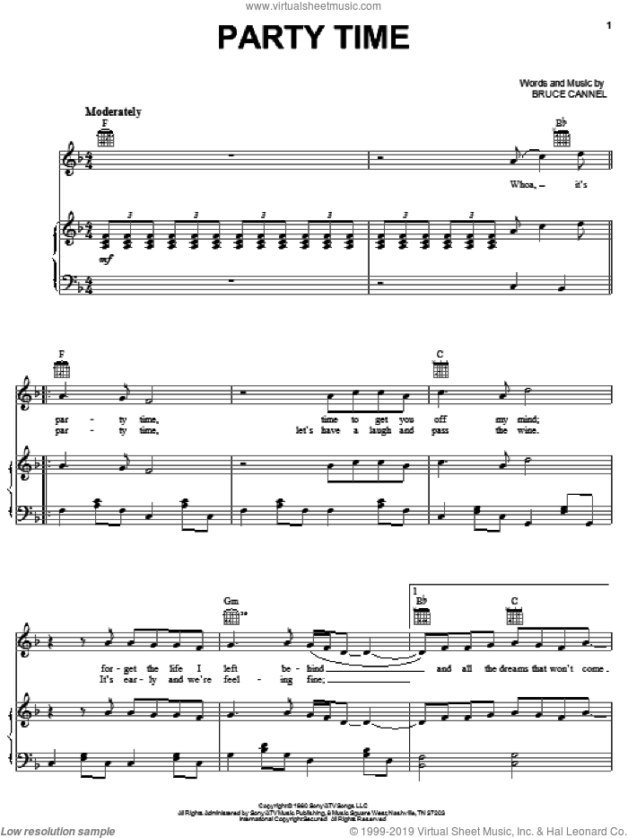 Party Time sheet music for voice, piano or guitar by T.G. Sheppard and Bruce Cannel, intermediate skill level