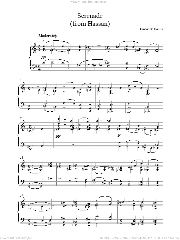 Serenade From Hassan sheet music for piano solo by Frederick Delius, classical score, intermediate skill level