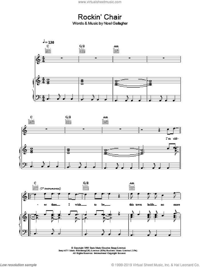 Rockin' Chair sheet music for voice, piano or guitar by Oasis and Noel Gallagher, intermediate skill level
