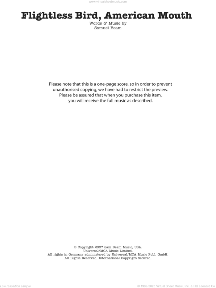 Flightless Bird, American Mouth sheet music for guitar (chords) by Iron & Wine and Samuel Beam, intermediate skill level