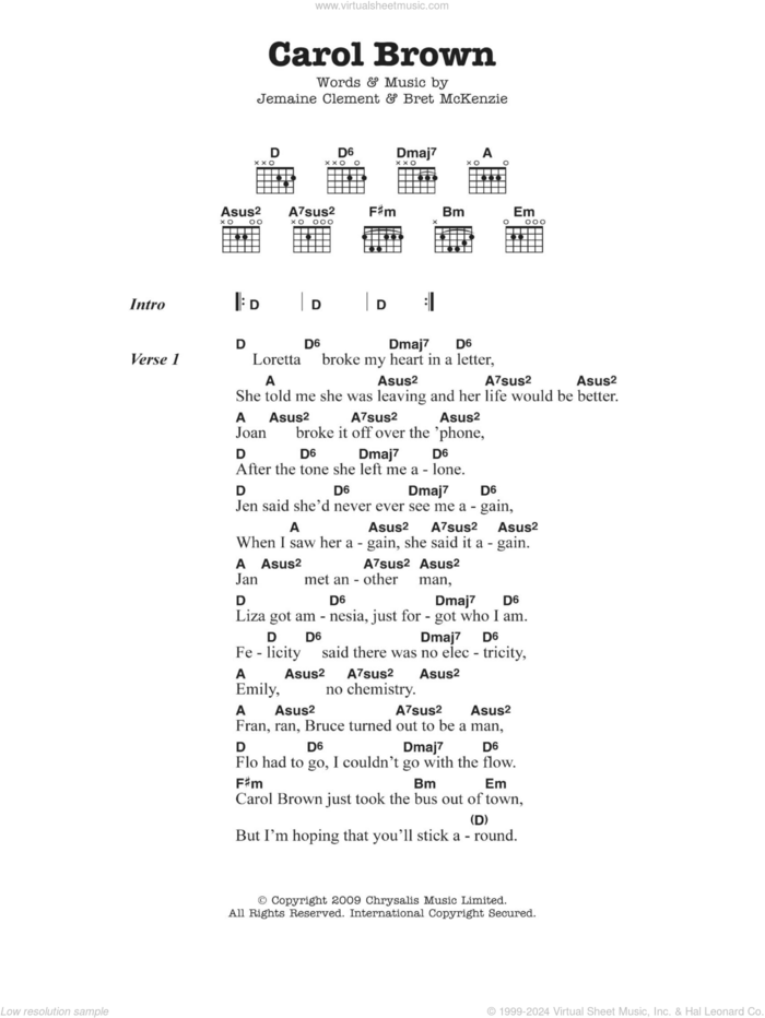 Carol Brown sheet music for guitar (chords) by Flight Of The Conchords, Bret McKenzie and Jemaine Clement, intermediate skill level