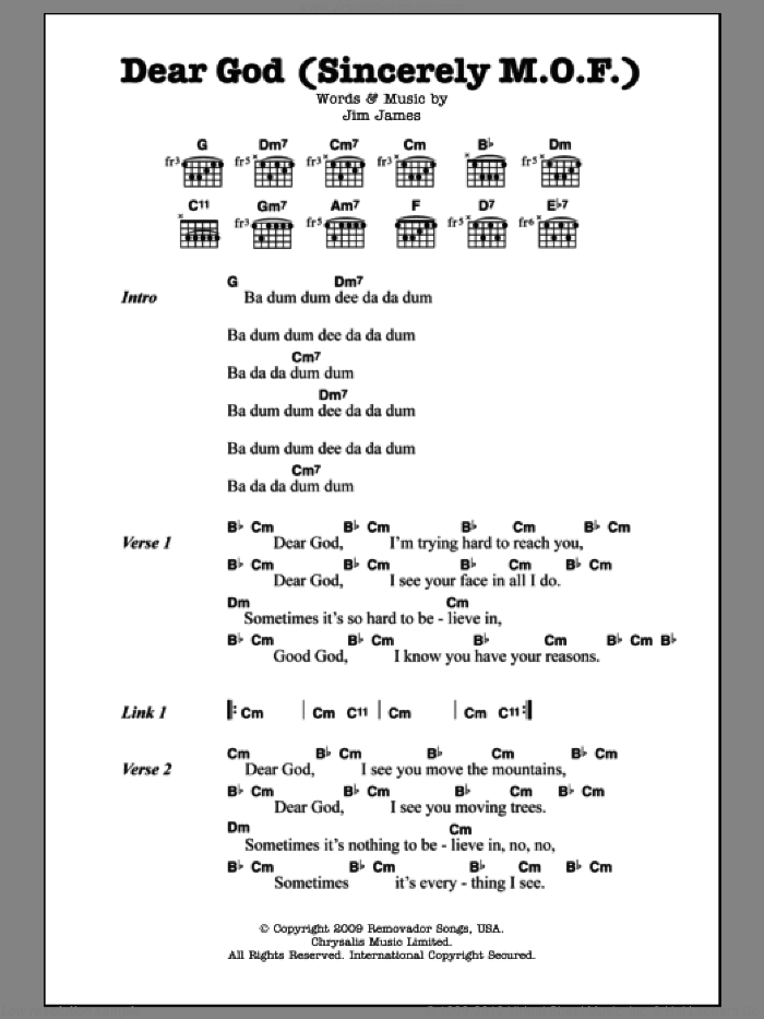Dear God (Sincerely M.O.F.) sheet music for guitar (chords) by Monsters Of Folk and Jim James, intermediate skill level