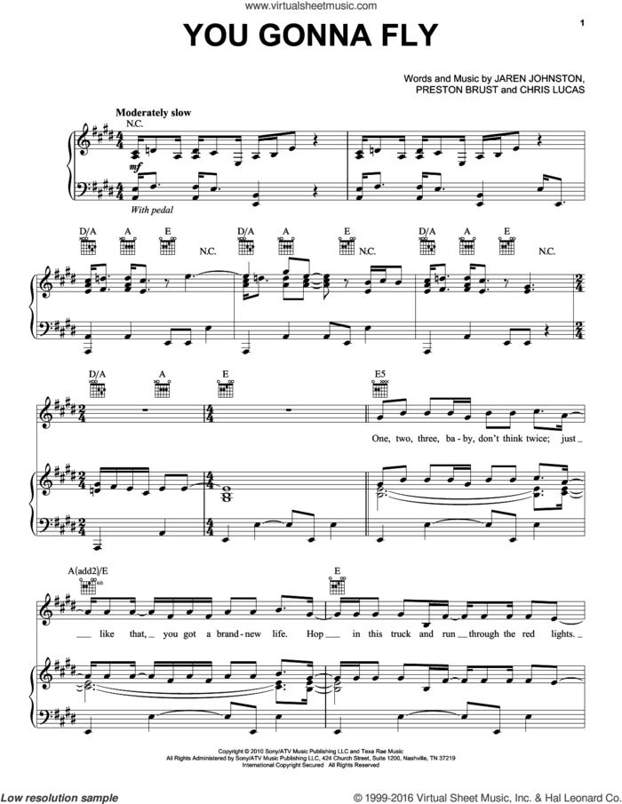 You Gonna Fly sheet music for voice, piano or guitar by Keith Urban, Chris Lucas, Jaren Johnston and Preston Brust, intermediate skill level