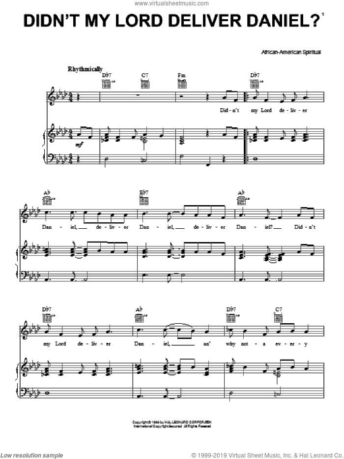 Didn't My Lord Deliver Daniel? sheet music for voice, piano or guitar, intermediate skill level