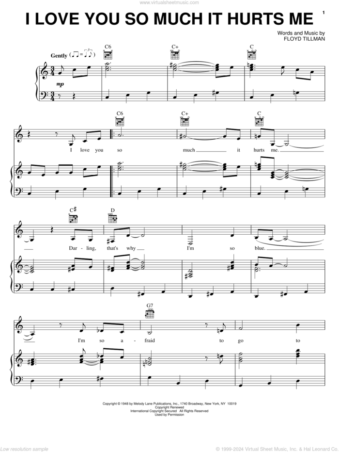 I Love You So Much It Hurts Me sheet music for voice, piano or guitar by Patsy Cline and Floyd Tillman, intermediate skill level