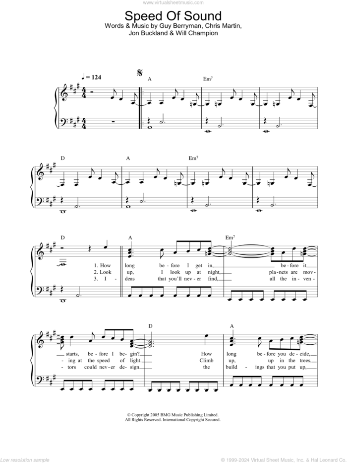 Speed Of Sound, (easy) sheet music for piano solo by Coldplay, Chris Martin, Guy Berryman, Jon Buckland and Will Champion, easy skill level