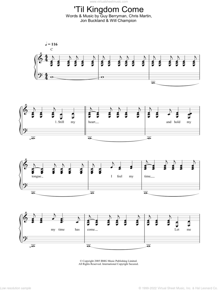 Til Kingdom Come, (easy) sheet music for piano solo by Coldplay, Chris Martin, Guy Berryman, Jon Buckland and Will Champion, easy skill level