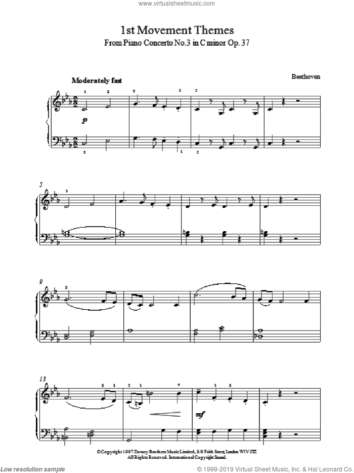 First Movement Themes from Symphony No.6 sheet music for piano solo by Ludwig van Beethoven, classical score, intermediate skill level