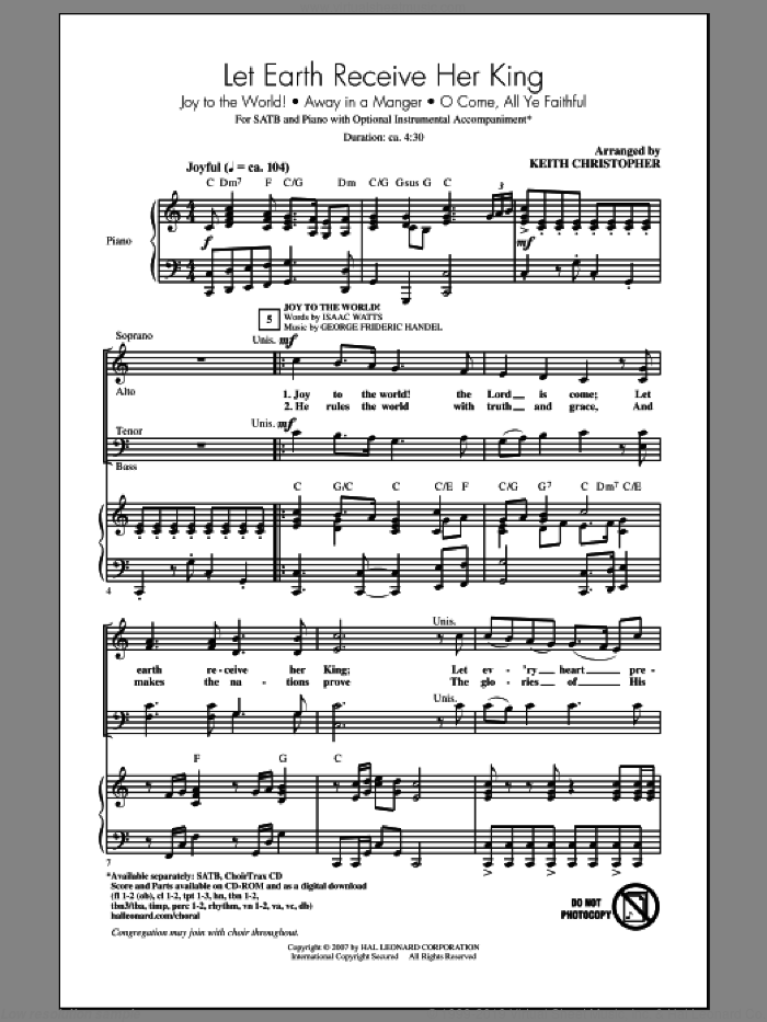 Let Earth Receive Her King sheet music for choir (SATB: soprano, alto, tenor, bass) by Keith Christopher, intermediate skill level