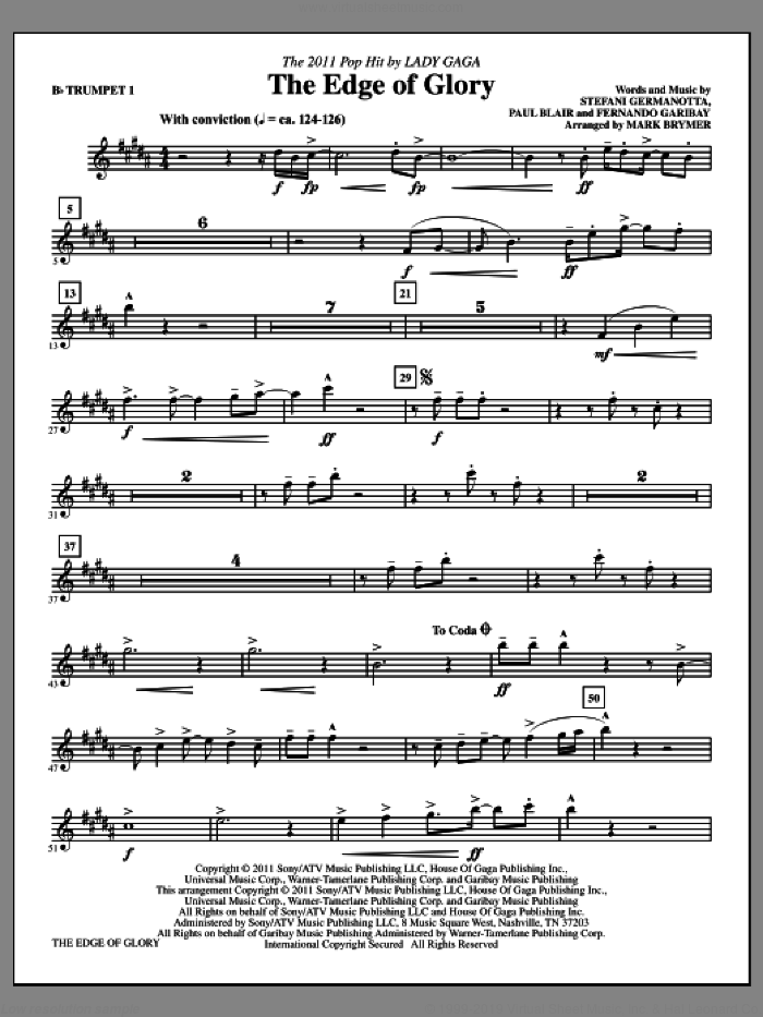 The Edge Of Glory (complete set of parts) sheet music for orchestra/band by Lady Gaga, Fernando Garibay, Paul Blair and Mark Brymer, intermediate skill level
