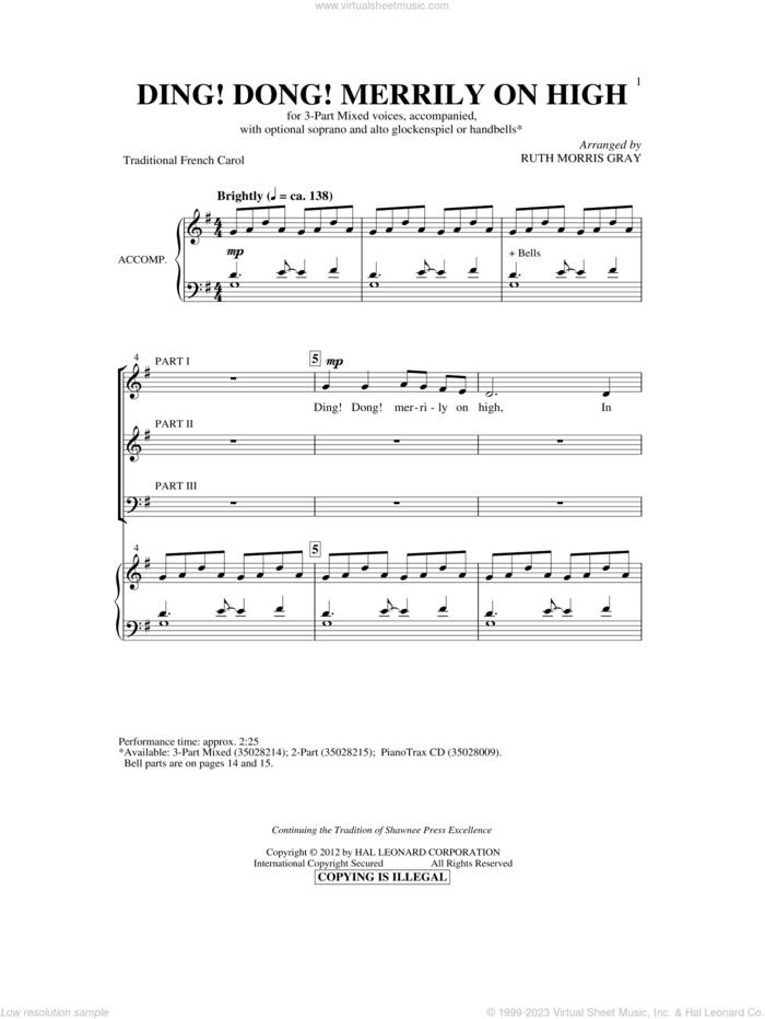Ding Dong! Merrily On High! sheet music for choir (3-Part Mixed) by Ruth Morris Gray and Miscellaneous, intermediate skill level