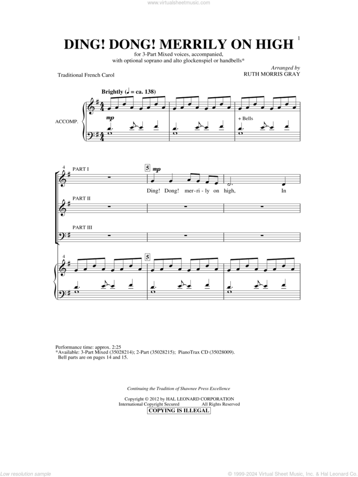 Ding Dong! Merrily On High! sheet music for choir (3-Part Mixed) by Ruth Morris Gray and Miscellaneous, intermediate skill level