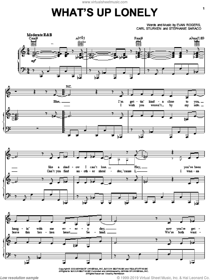 What's Up Lonely sheet music for voice, piano or guitar by Kelly Clarkson, Carl Sturken, Evan Rogers and Stephanie Saraco, intermediate skill level