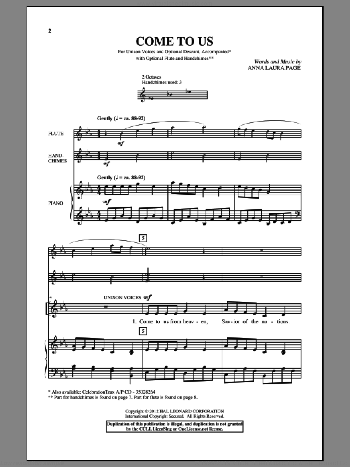Come To Us sheet music for choir (2-Part) by Anna Laura Page, intermediate duet