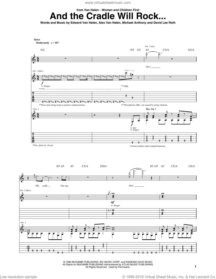 And The Cradle Will Rock sheet music for guitar (tablature) by Edward Van Halen, Alex Van Halen, David Lee Roth and Michael Anthony, intermediate skill level