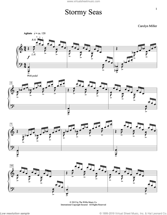 Stormy Seas sheet music for piano solo (elementary) by Carolyn Miller, beginner piano (elementary)