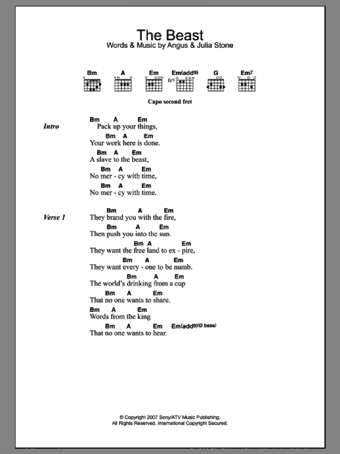 The Beast sheet music for guitar (chords) by Julia Stone and Angus Stone, intermediate skill level