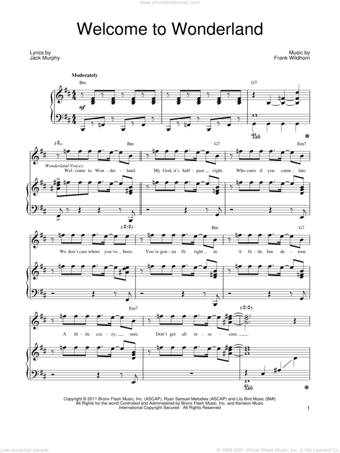 Welcome To Wonderland sheet music for voice, piano or guitar by Frank Wildhorn, Wonderland (Musical) and Jack Murphy, intermediate skill level