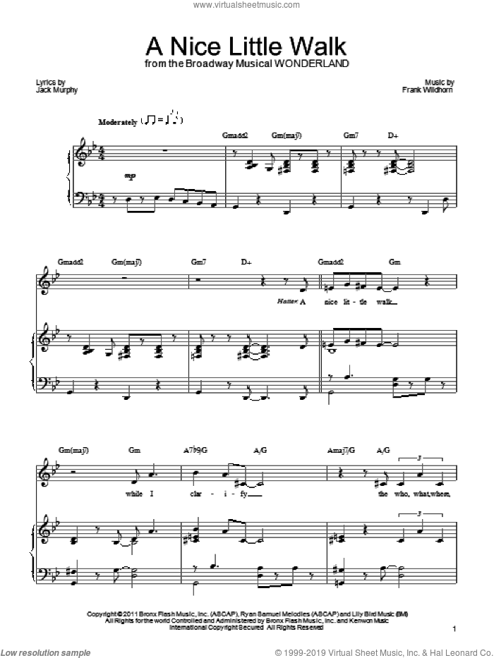A Nice Little Walk sheet music for voice, piano or guitar by Frank Wildhorn, Wonderland (Musical) and Jack Murphy, intermediate skill level