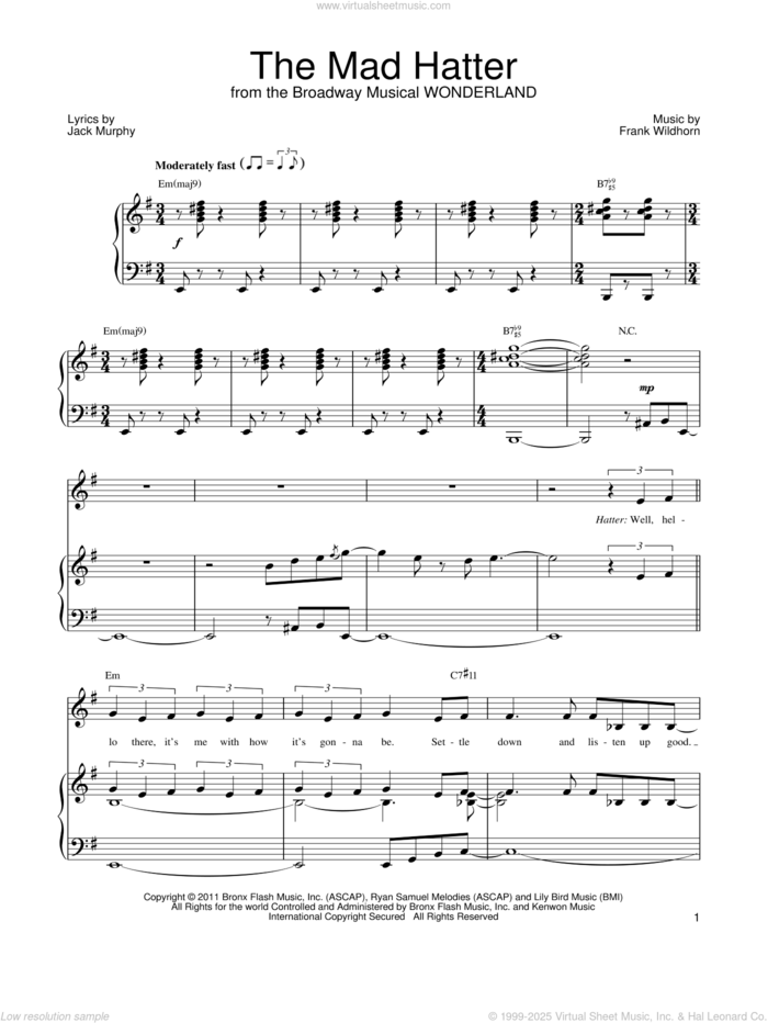 The Mad Hatter sheet music for voice, piano or guitar by Frank Wildhorn, Wonderland (Musical) and Jack Murphy, intermediate skill level