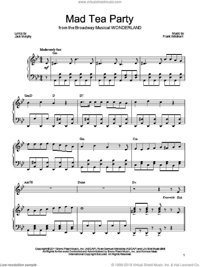 Mad Tea Party sheet music for voice, piano or guitar by Frank Wildhorn, Wonderland (Musical) and Jack Murphy, intermediate skill level
