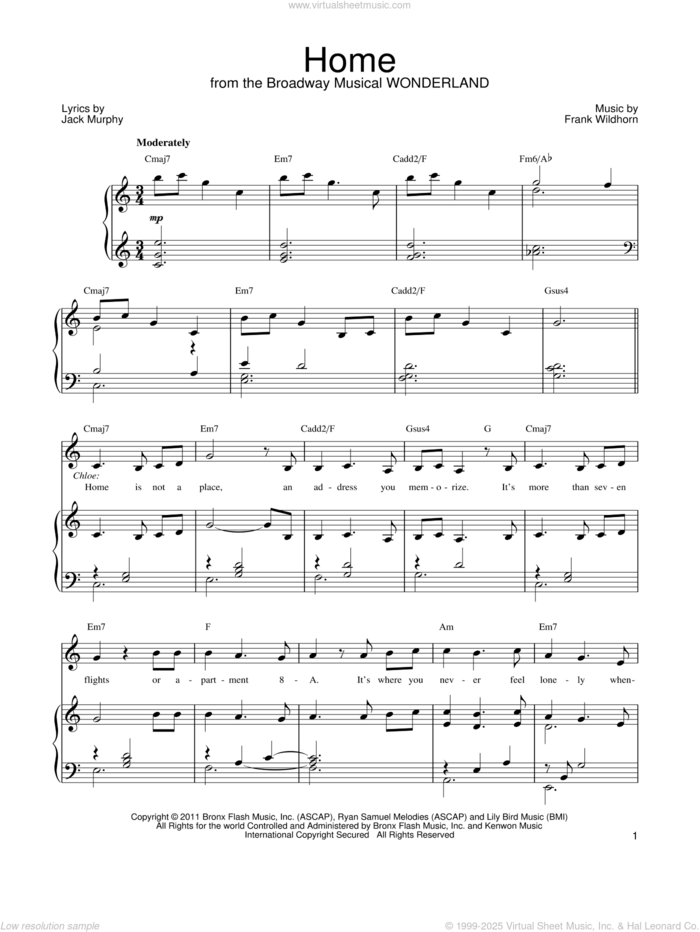 Home (from Wonderland) sheet music for voice, piano or guitar by Frank Wildhorn, Wonderland (Musical) and Jack Murphy, intermediate skill level