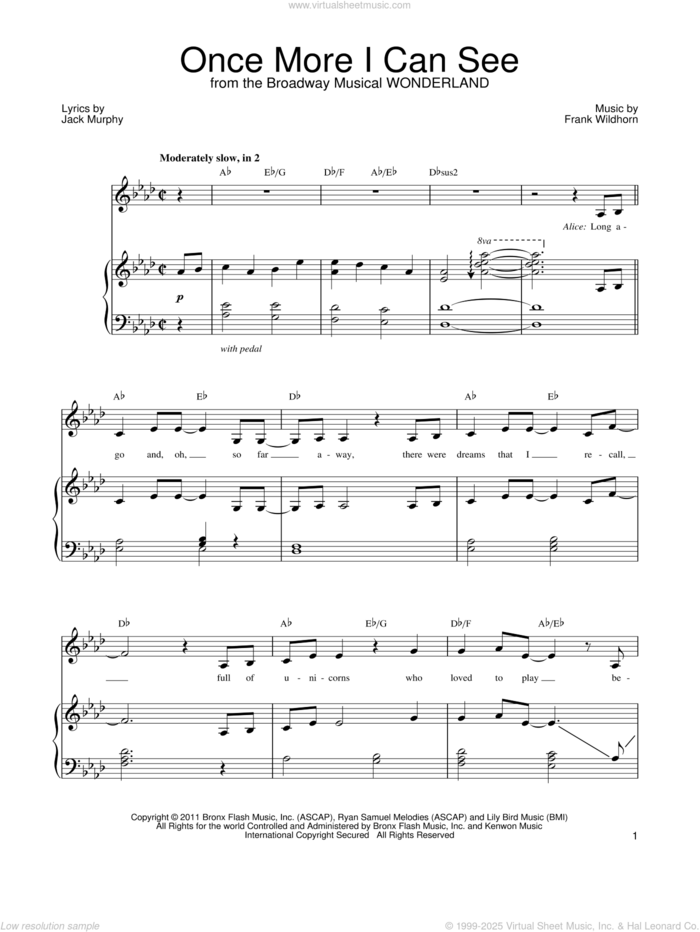 Once More I Can See sheet music for voice, piano or guitar by Frank Wildhorn, Wonderland (Musical) and Jack Murphy, intermediate skill level