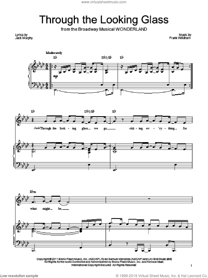 Through The Looking Glass sheet music for voice, piano or guitar by Frank Wildhorn, Wonderland (Musical) and Jack Murphy, intermediate skill level