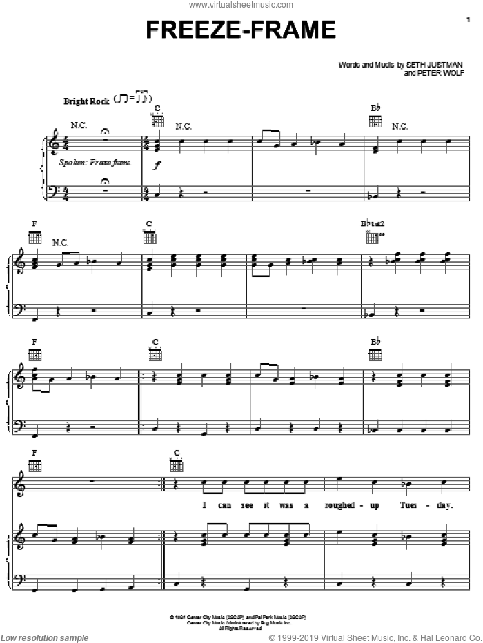 Freeze Frame sheet music for voice, piano or guitar by J. Geils Band, Peter Wolf and Seth Justman, intermediate skill level
