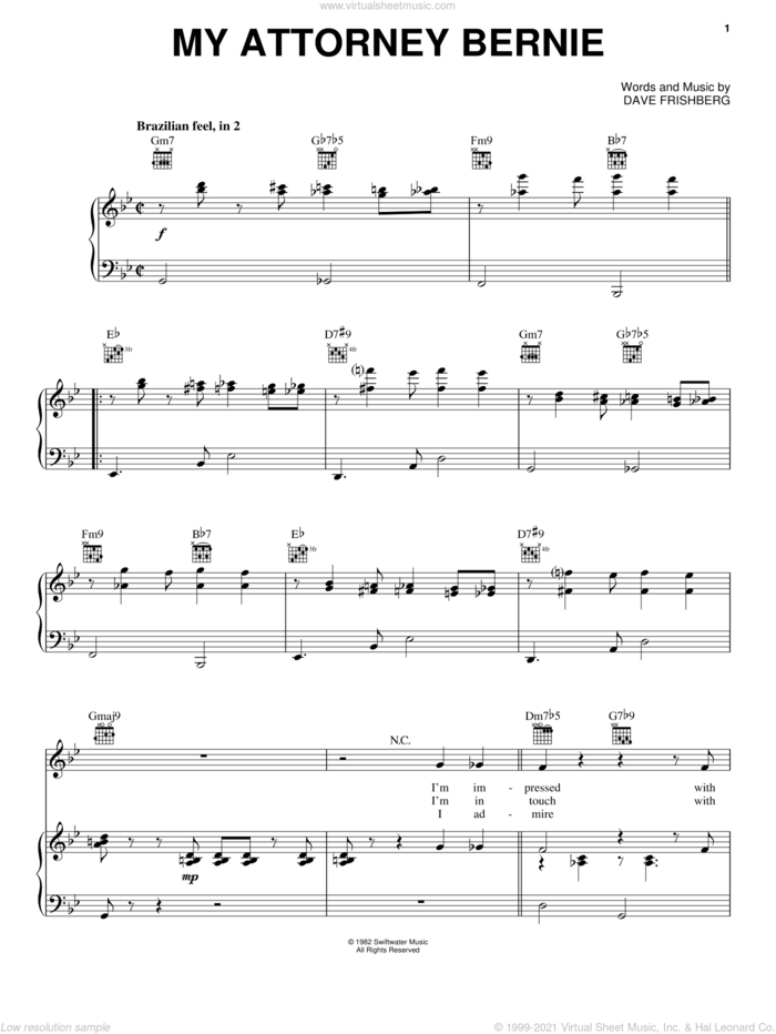 My Attorney Bernie sheet music for voice, piano or guitar by Dave Frishberg, intermediate skill level