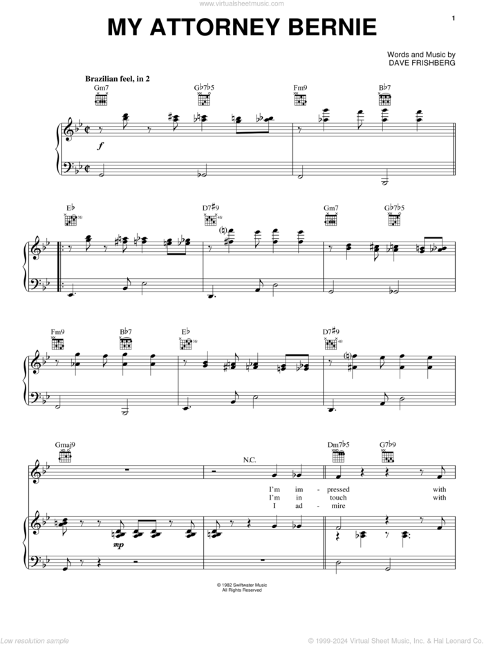 My Attorney Bernie sheet music for voice, piano or guitar by Dave Frishberg, intermediate skill level