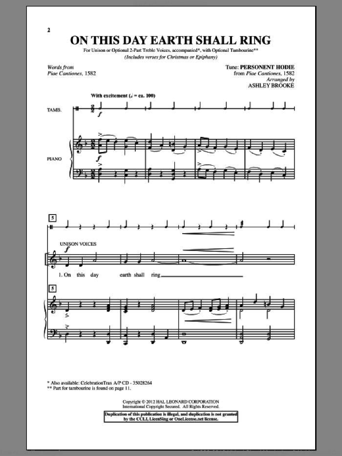 On This Day Earth Shall Ring sheet music for choir (Unison) by Ashley Brooke, intermediate skill level