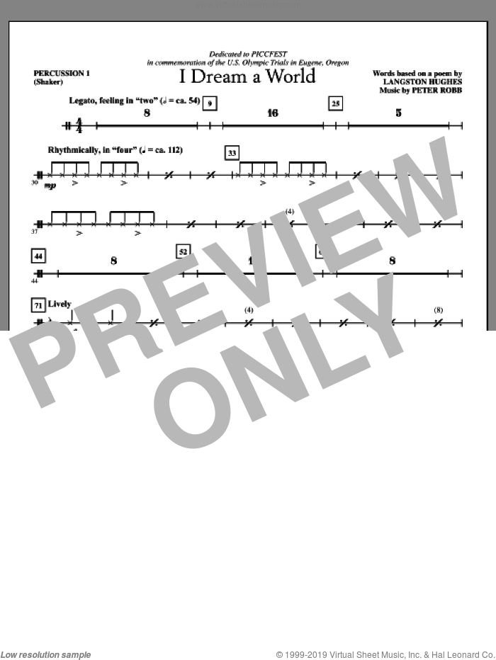 I Dream A World (complete set of parts) sheet music for orchestra/band (Percussion) by Peter Robb and Langston Hughes, intermediate skill level
