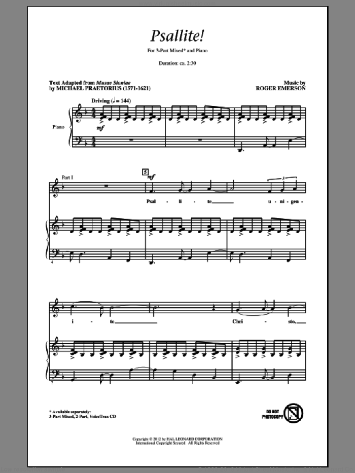 Psallite! sheet music for choir (3-Part Mixed) by Roger Emerson, intermediate skill level