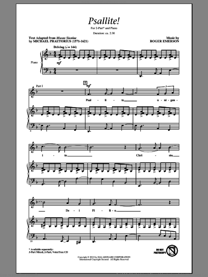 Psallite! sheet music for choir (2-Part) by Roger Emerson, intermediate duet