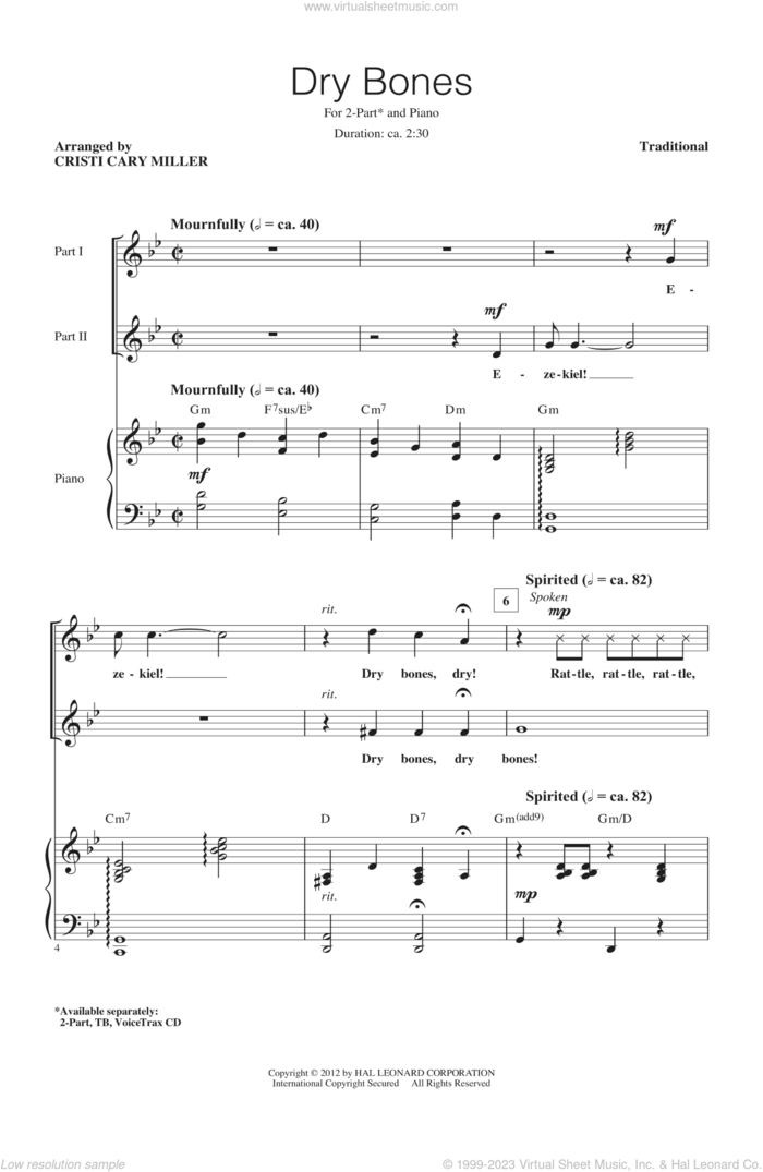 Dry Bones (arr. Cristi Cary Miller) sheet music for choir (2-Part) by Cristi Cary Miller and Miscellaneous, intermediate duet
