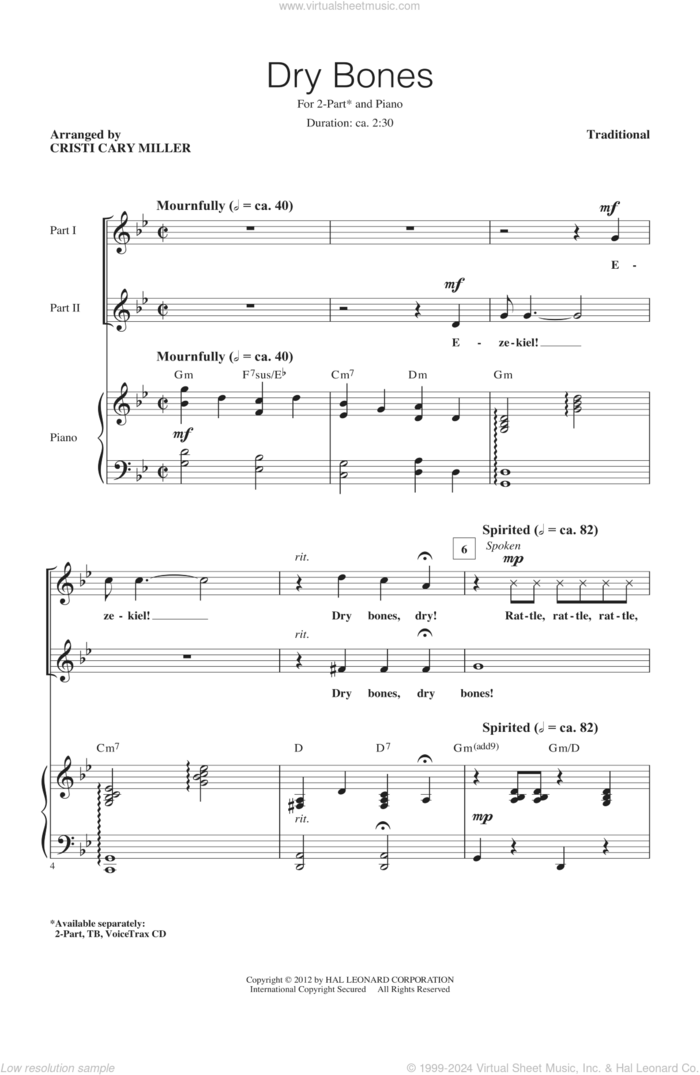 Dry Bones (arr. Cristi Cary Miller) sheet music for choir (2-Part) by Cristi Cary Miller and Miscellaneous, intermediate duet