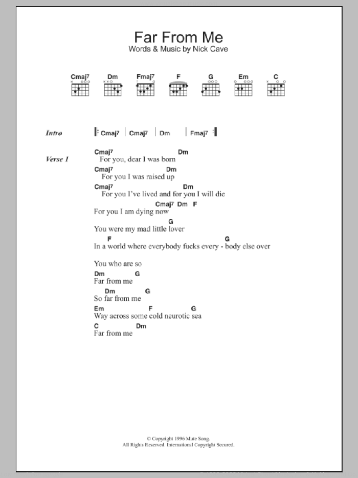 Far From Me sheet music for guitar (chords) by Nick Cave, intermediate skill level