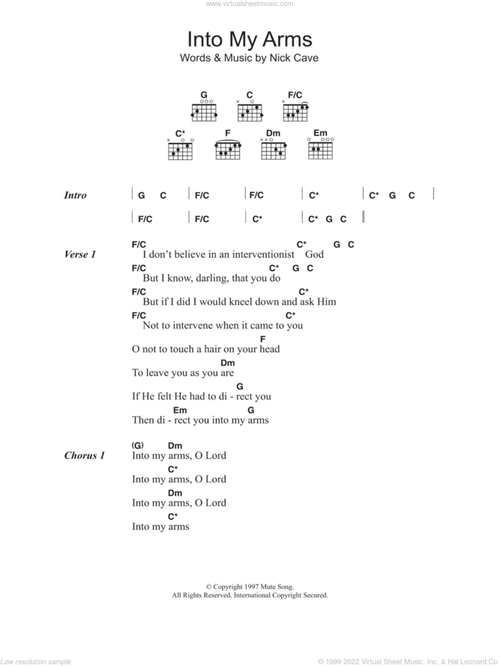 Into My Arms sheet music for guitar (chords) by Nick Cave, intermediate skill level