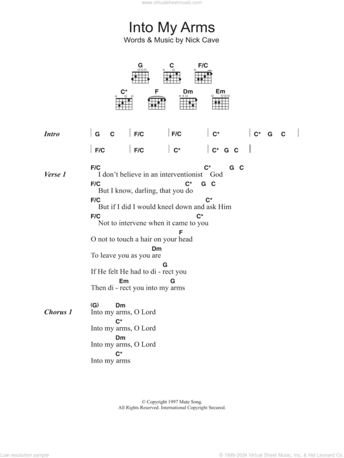 Into My Arms sheet music for guitar (chords) by Nick Cave, intermediate skill level