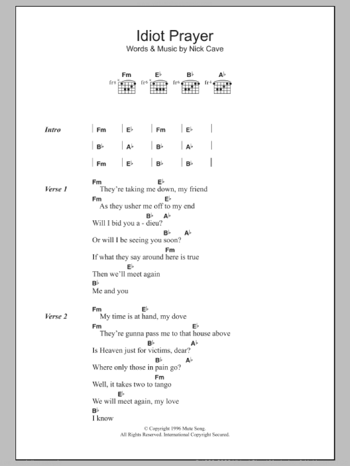 Idiot Prayer sheet music for guitar (chords) by Nick Cave, intermediate skill level